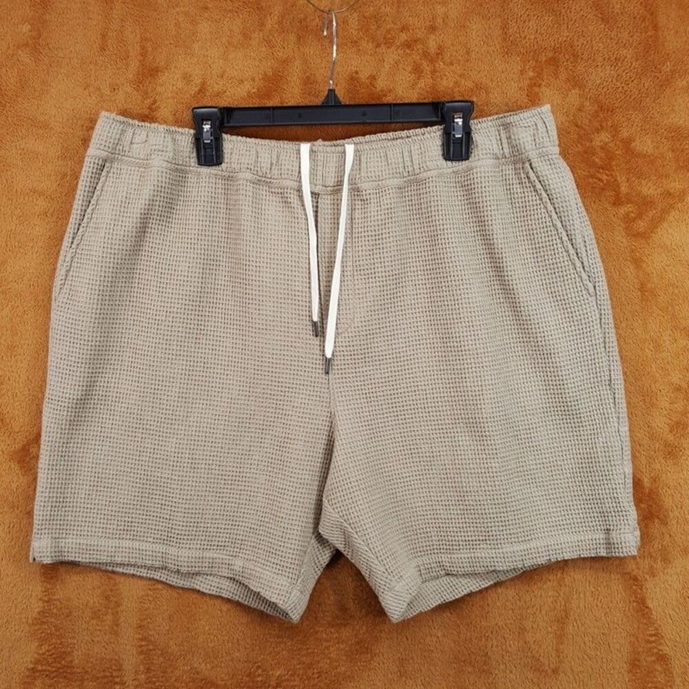 PAIGE Shorts Mens XL Tan Pull On Drawstring Waffle Knit Casual CHALMERS $169